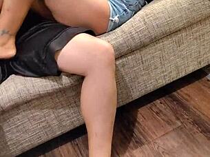 wife gets seduced into hot foreplay that escalates to riding cowgirl sex with big tits bouncing