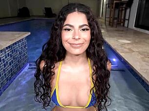 Angel Gostosa Bent Over for Hard Fucking by Monster Cock in Pool with Facial