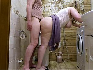 Fat Bbw Mature Fucked In Ass On Toilet With Blowjob