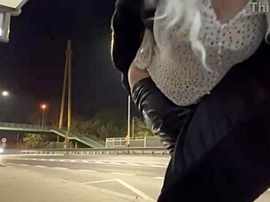 Trans shemale olivia flashes her cock and ass in public street exhibition