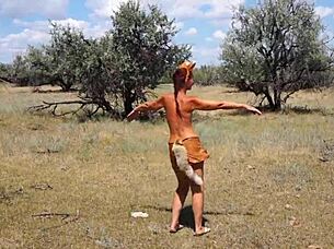 Shy Aboriginal In Outdoor Dance