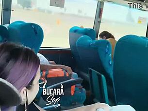horny girlfriend gives him oral sex cum in mouth on bus to bogota 😈 big cock latina assfucking action