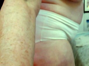 Curvy mature with big natural tits and hairy pussy teases in retro white panties