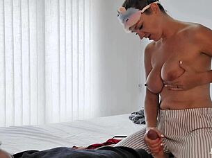 I'm waking my husband with lips and hands until that huge cumshot fills my mouth