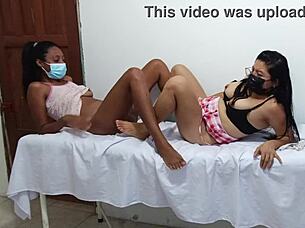 my friend is exploring lesbian desires and it's making me horny seeing her bent over with that big brunette ass