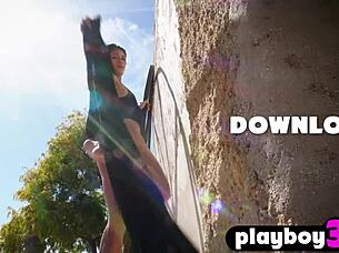 Cute Hannah Le posed outdoors showing her natural body as sexy milf in lingerie