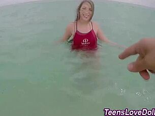 teen tits jizzed over after hardcore blowjob and titty fuck in outdoor bathroom pov