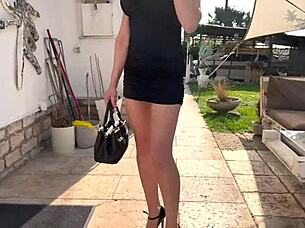 hot horny blonde with big tits takes on two monster cocks for deepthroat action!