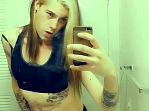 hot tranny in satin lingerie touches her small cock and clit seductively