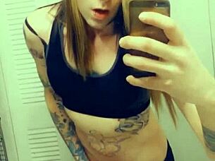 hot tranny in satin lingerie touches her small cock and clit seductively