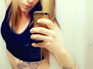 hot tranny in satin lingerie touches her small cock and clit seductively