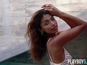 Why does petite mexican latina babe carolina reyes strip naked outdoor in softcore tease?