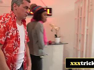 brazilian babe and french fox team up on that creepy landlord's dick