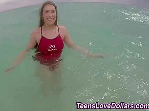 teen tits jizzed over after hardcore blowjob and titty fuck in outdoor bathroom pov