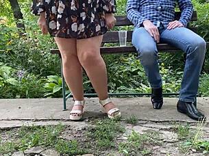 hot nectar drips from her wet pussy right outside in sexy miniskirt flashing