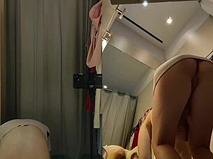 Hidden cam catches blonde's big ass no panties in store