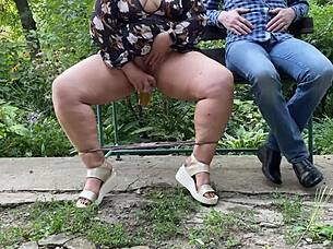 hot nectar drips from her wet pussy right outside in sexy miniskirt flashing