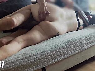 Whoa, that redhead babe with natural tits gets her ass fucked doggystyle by amateur couple, balls rattling hard 😈🍑