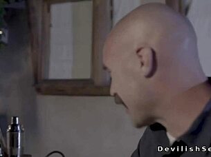 How does this baldheaded husband fuck his busty wife with that monster cock?