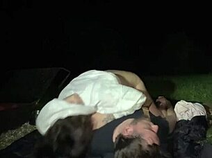 dirty wife enjoys outdoor pussy licking and riding cock during camping adventure