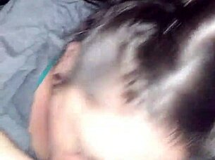 White milf eagerly bobs on that slim cock.