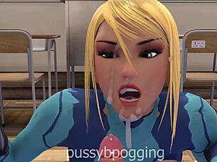 Samus Gets Cum Blowjob And Facial Cumshot