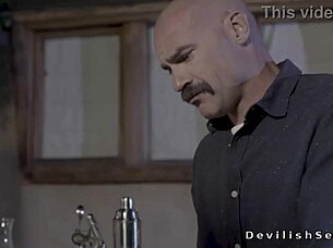 How does this baldheaded husband fuck his busty wife with that monster cock?