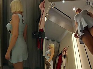Hidden cam catches blonde's big ass no panties in store