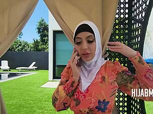 The shy rich Arab milf in hijab cheats by riding the American handyman cowgirl in pov