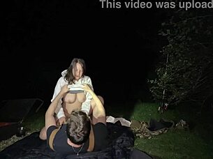 dirty wife enjoys outdoor pussy licking and riding cock during camping adventure