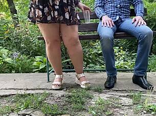 hot nectar drips from her wet pussy right outside in sexy miniskirt flashing