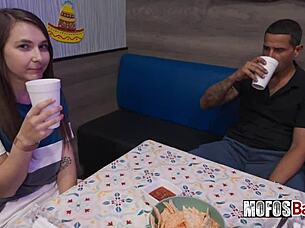 Blondie teen Cici Shellz gets naughty at a Mexican restaurant, sucking Peter Green's big cock in public for outdoor orgasm.