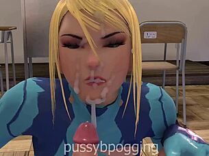 Samus Gets Cum Blowjob And Facial Cumshot