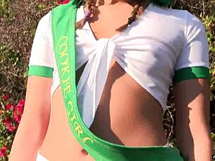 horny scout girl liza rowe rides vibrator then gets fucked and sucked in bedroom doggystyle