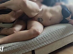 Whoa, that redhead babe with natural tits gets her ass fucked doggystyle by amateur couple, balls rattling hard 😈🍑