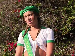 horny scout girl liza rowe rides vibrator then gets fucked and sucked in bedroom doggystyle