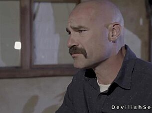 How does this baldheaded husband fuck his busty wife with that monster cock?