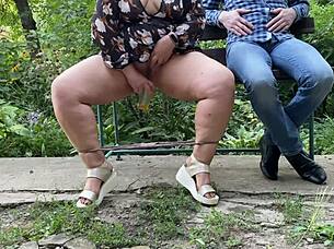 hot nectar drips from her wet pussy right outside in sexy miniskirt flashing