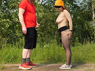 wow this stranger hooked up with a dirty webcam model outdoors in the forest flashing ass and spreading pussy