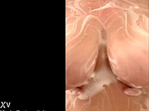 hey, watch this chubby french milf caress her big tits secretly in the shower!