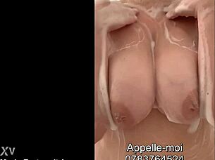 hey, watch this chubby french milf caress her big tits secretly in the shower!