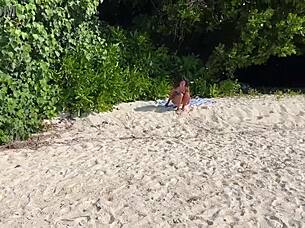 pissing on skinny babe at public beach, she gets shocked with wet pussy fetish 😲🏖️
