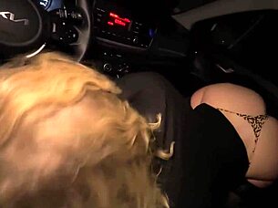 Desperate taxi driver gets blowjob and pussy pounding from curvy blonde amateur in car for cash.