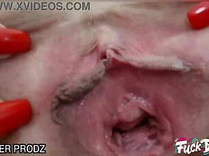 kyra hot strips as bimbo. she gets hardly fucked with deepthroat and cum on huge boobs.