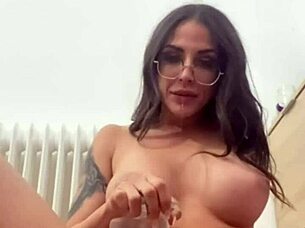 Medusa Sucks Huge Dildo with Titjob and Masturbates Wet Pussy Wildly!