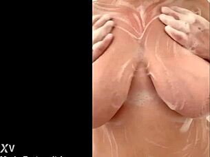 hey, watch this chubby french milf caress her big tits secretly in the shower!