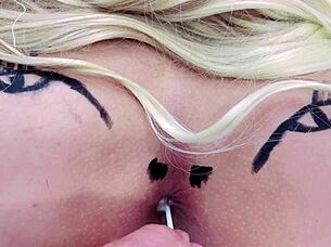 Is That a Rosy Asshole Sucking a Lollipop? Naughty Minds See Amateur Buttplug Play Complete on Sheer and Red