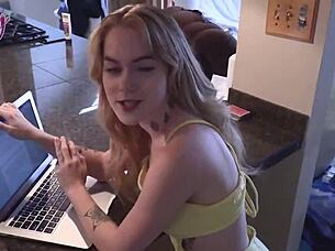 nasty sage rides lingerie-clad in wet pussy quickie, seth brogan licks swollen pussy then creampies her tight hole