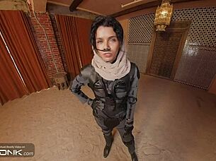 hey check out vr conk with brunette chani riding huge cock in dune cosplay parody