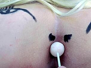 Is That a Rosy Asshole Sucking a Lollipop? Naughty Minds See Amateur Buttplug Play Complete on Sheer and Red